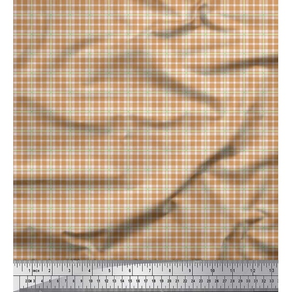 Soimoi Brown Velvet Fabric Gingham Check Print Fabric by the Yard 58 Inch Wide