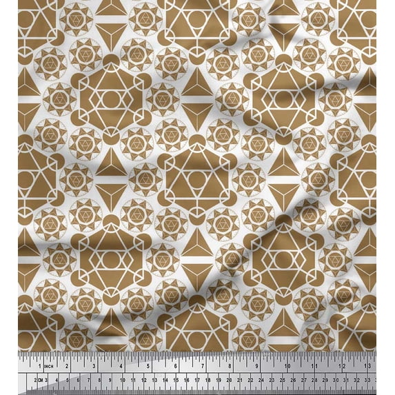 Soimoi Brown Velvet Fabric Sacred Geometric Print Sewing Fabric Yard 58 Inch Wide