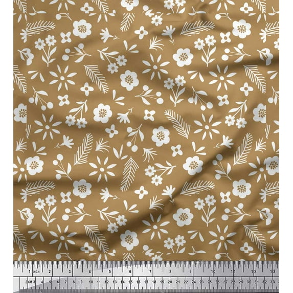 Soimoi Brown Viscose Chiffon Fabric Leaf Floral Printed Craft Fabric by the Yard 42 Inch Wide