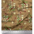 thumbnail image 1 of Soimoi Brown Viscose Chiffon Fabric Leaves,Primrose & Cottonball Flower Printed Fabric 1 Yard 42 Inch Wide, 1 of 1