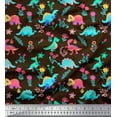 thumbnail image 1 of Soimoi Brown polyester Crepe Fabric Aster Flower & Dinosaur Kids Print Fabric by the Yard 42 Inch Wide, 1 of 1