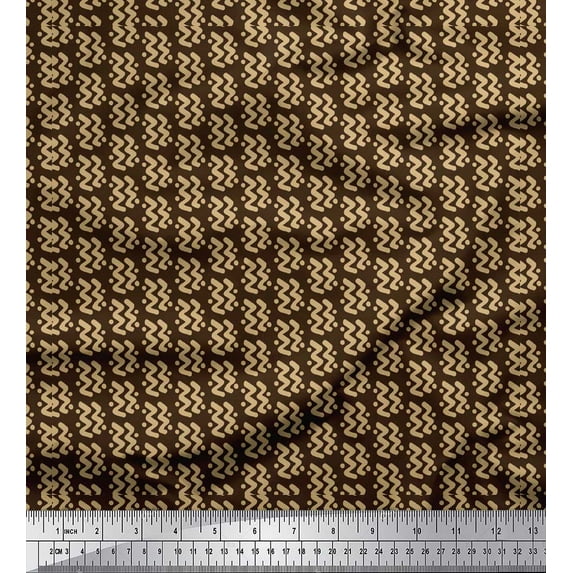 Soimoi Brown polyester Crepe Fabric Brush Stroke Abstract Printed Craft Fabric by the Yard 52 Inch Wide