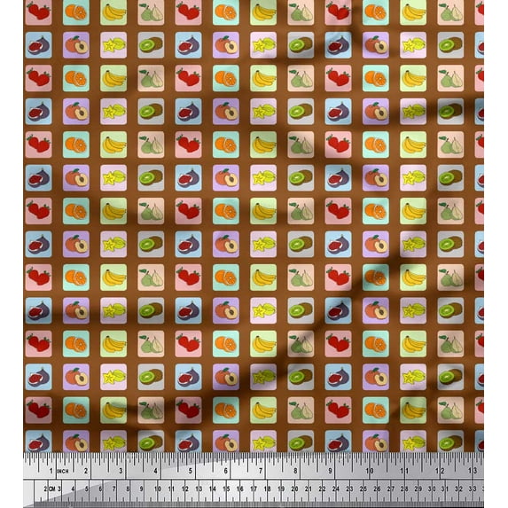 Soimoi Brown polyester Crepe Fabric Mix Fruits Fabric Prints By Yard 52 Inch Wide