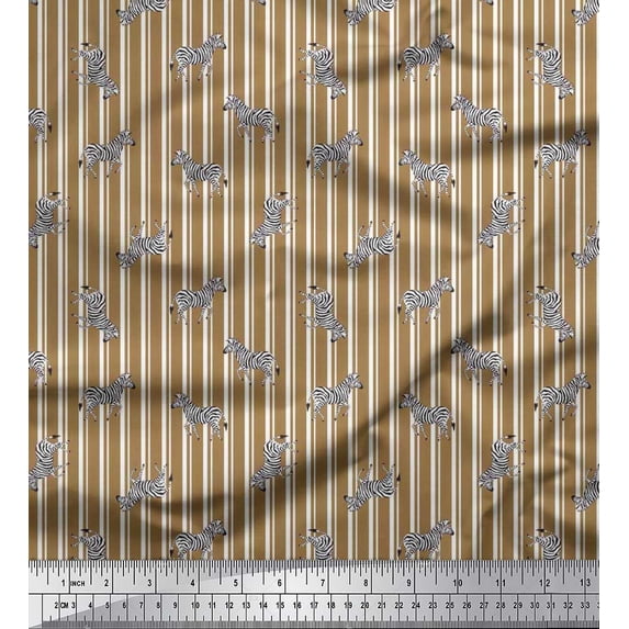 Soimoi Brown polyester Crepe Fabric Stripe & Wild Animal Fabric Prints by Yard 52 Inch Wide