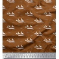 thumbnail image 1 of Soimoi Brown polyester Crepe Fabric Waves & Ship Nautical Printed Craft Fabric by the Yard 52 Inch Wide, 1 of 1