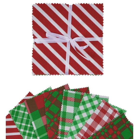 Soimoi Check Print&nbsp;Precut 5-inch Cotton&nbsp;Fabric&nbsp;Quilting&nbsp;Squares&nbsp;Charm Pack DIY Patchwork Sewing Craft- Red & Green