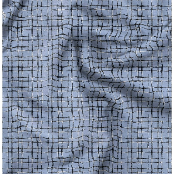 Soimoi Check Printed, Cotton Satin Spandex, Sewing Fabric by The Yard 54 Inch Wide, Decorative Fabric for Dresses and Home Accents, Grayish Blue
