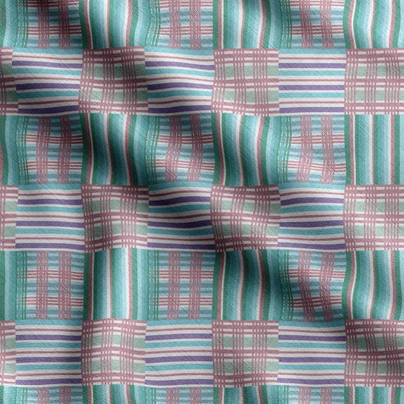 Soimoi Check Printed, Cotton Satin Spandex, Sewing Fabric by The Yard 54 Inch Wide, Decorative Fabric for Dresses and Home Accents, Sea Green