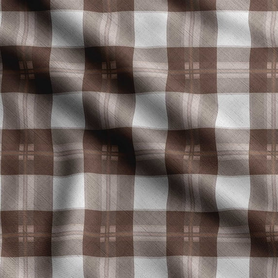 Soimoi Check Printed, Polyester Fleece, Fabric by The Yard Sewing DIY Stretch Fabric 56 Inches Wide, WarmFabric for Hats, Coats, Gloves, Blankets, Tawny Brown