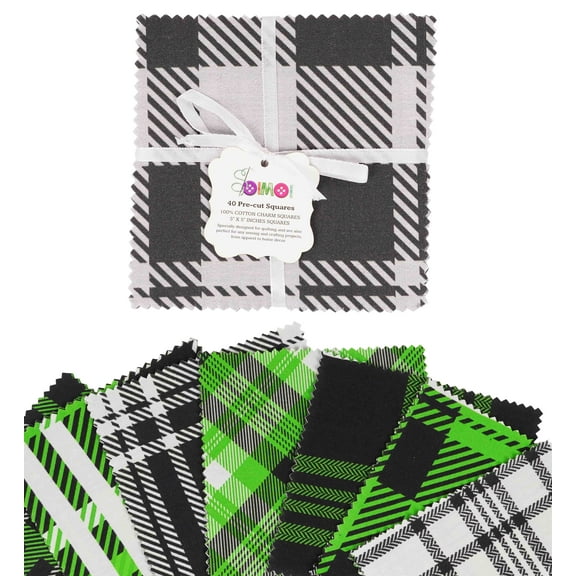 Soimoi Check & Tartan Print&nbsp;Precut 5-inch Cotton&nbsp;Fabric&nbsp;Quilting&nbsp;Squares&nbsp;Charm Pack DIY Patchwork Sewing Craft- Green & Black