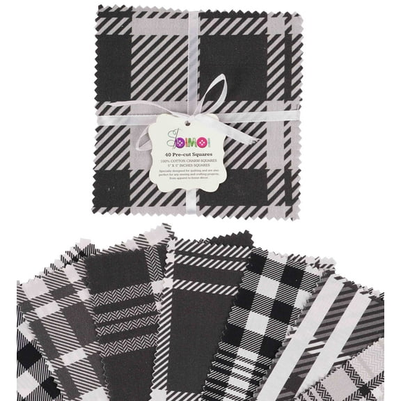 Soimoi Check & Tartan Print Precut 5-inch Cotton Fabric Quilting Squares Charm Pack DIY Patchwork Sewing Craft- White & Black