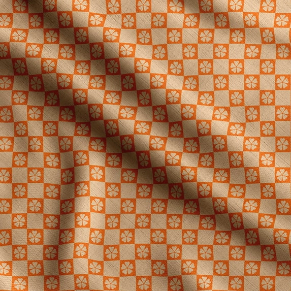 Soimoi Checker Board Print, Poly Taffeta Fabric, Decor Sewing Fabric by The Yard 56 Inch Wide, Decorative Fabric for Outdoor Upholstery, Umbrellas and Home Accents, Orange