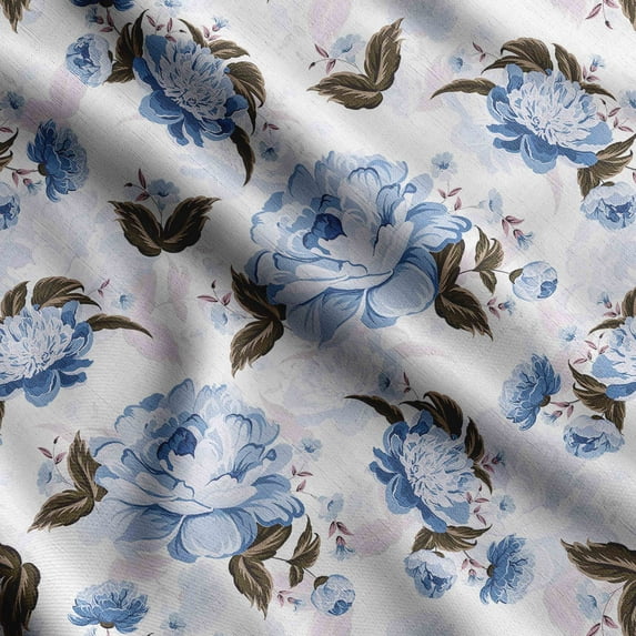 Soimoi Chinese Floral Print,Cotton Poplin, Sewing Fabric Sold by The Yard 42 Inch Wide,Sewing Craft Quilting/Quilt Making Fabric, Blue & White