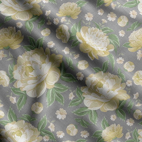 Soimoi Chinese Floral Print, Poly Taffeta Fabric, Decor Sewing Fabric by The Yard 56 Inch Wide, Decorative Fabric for Outdoor Upholstery, Umbrellas and Home Accents, Gray