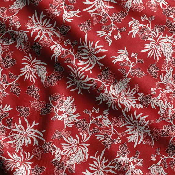 Soimoi Chinese Floral Print, Silk Fabric, Decor Sewing Fabric by The Yard 42 Inch Wide,Decorative Fabric for Shirts Suits Ties, Red & White