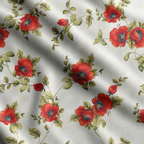 Soimoi Chinese Floral Print, Silk Fabric, Decor Sewing Fabric by The Yard 42 Inch Wide,Decorative Fabric for Shirts Suits Ties, Red & White