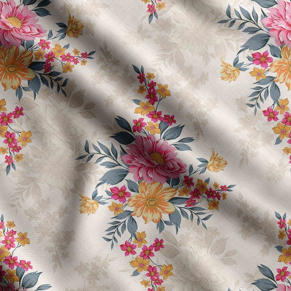 Soimoi Chinese Floral Print, Velvet Fabric, Decor Sewing Fabric by The Yard 54 Inch Wide,Decorative Fabric for Upholstery and Home Accents, Beige