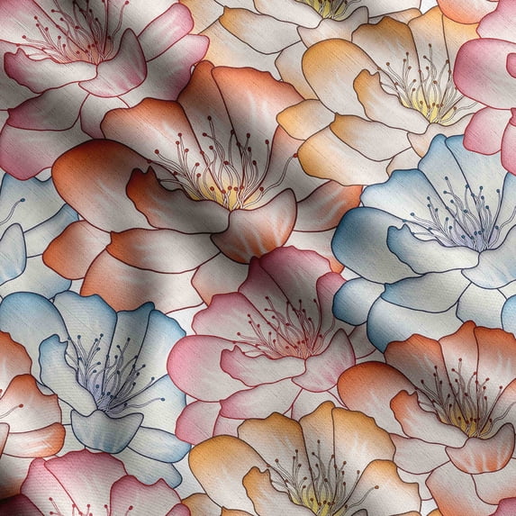Soimoi Chinese Floral Printed, Cotton Satin Spandex, Sewing Fabric by The Yard 54 Inch Wide, Decorative Fabric for Dresses and Home Accents, Orange