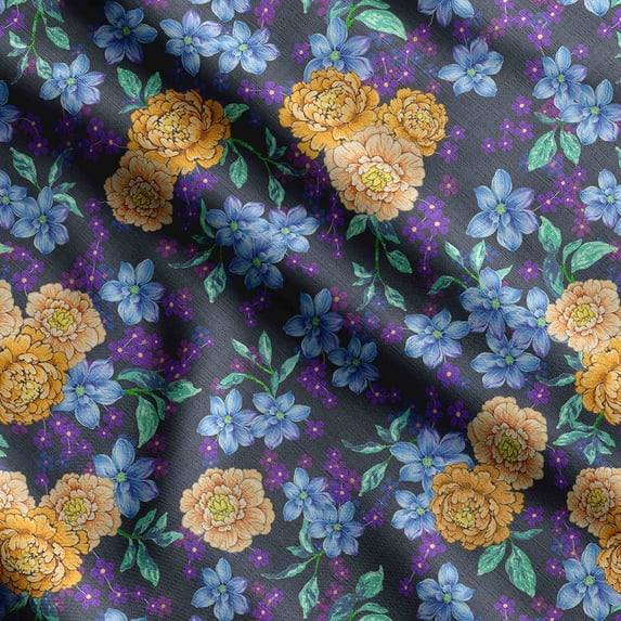 Soimoi Chinese Floral Printed, Cotton Satin Spandex, Sewing Fabric by The Yard 54 Inch Wide, Decorative Fabric for Dresses and Home Accents, Purple