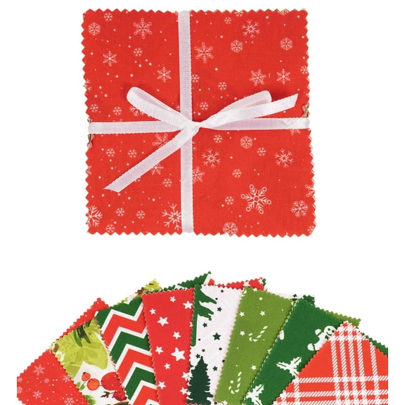 Soimoi Christmas Print&nbsp;Precut 5-inch Cotton&nbsp;Fabric&nbsp;Quilting&nbsp;Squares&nbsp;Charm Pack DIY Patchwork Sewing Craft- Red & Green