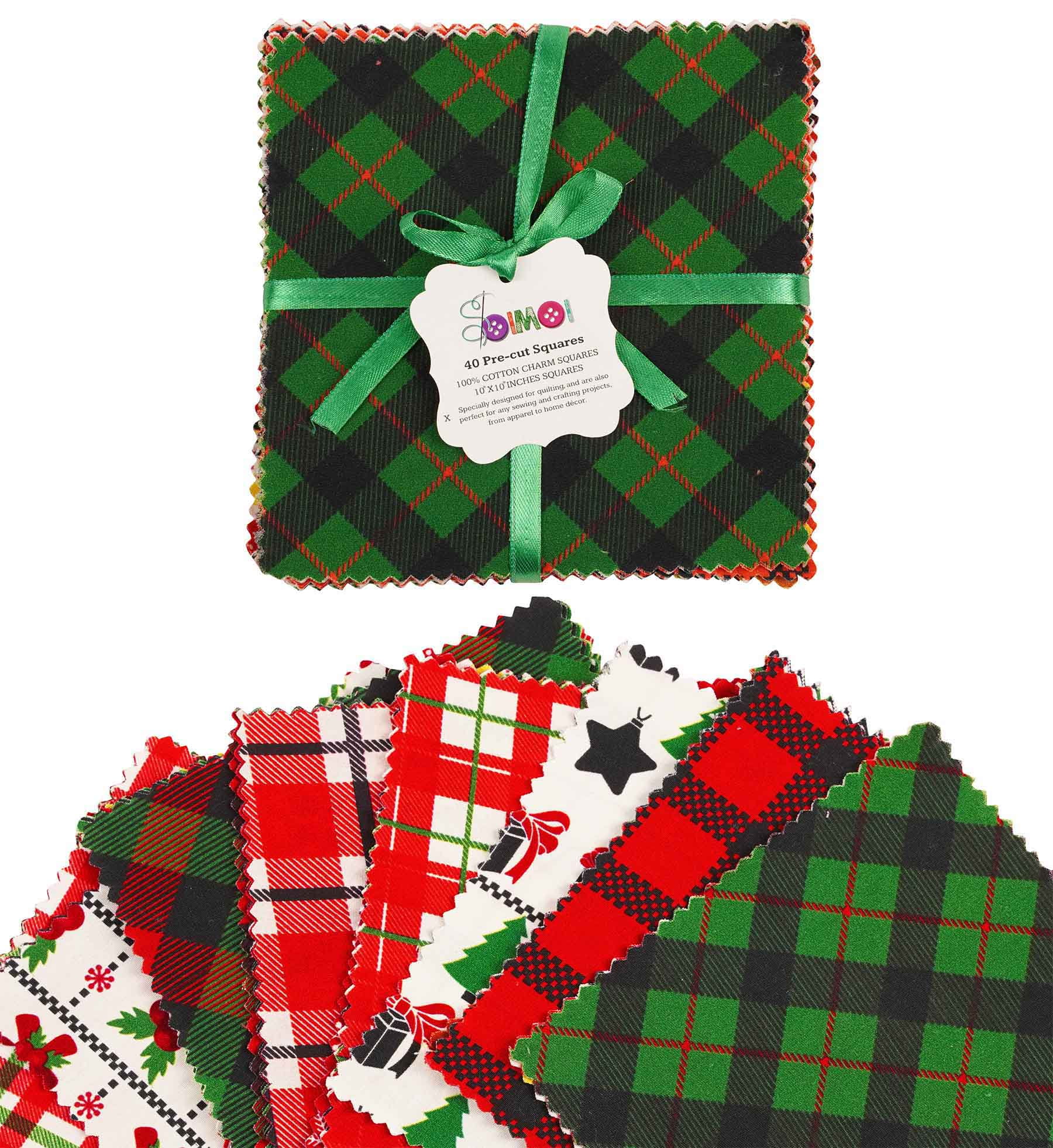 Soimoi Christmas Theme Print Precut 10-inch Cotton Fabric Quilting Squares Charm Pack DIY Patchwork Sewing Craft