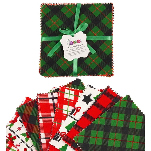 Soimoi Christmas Theme Print Precut 10-inch Cotton Fabric Quilting Squares Charm Pack DIY Patchwork Sewing Craft