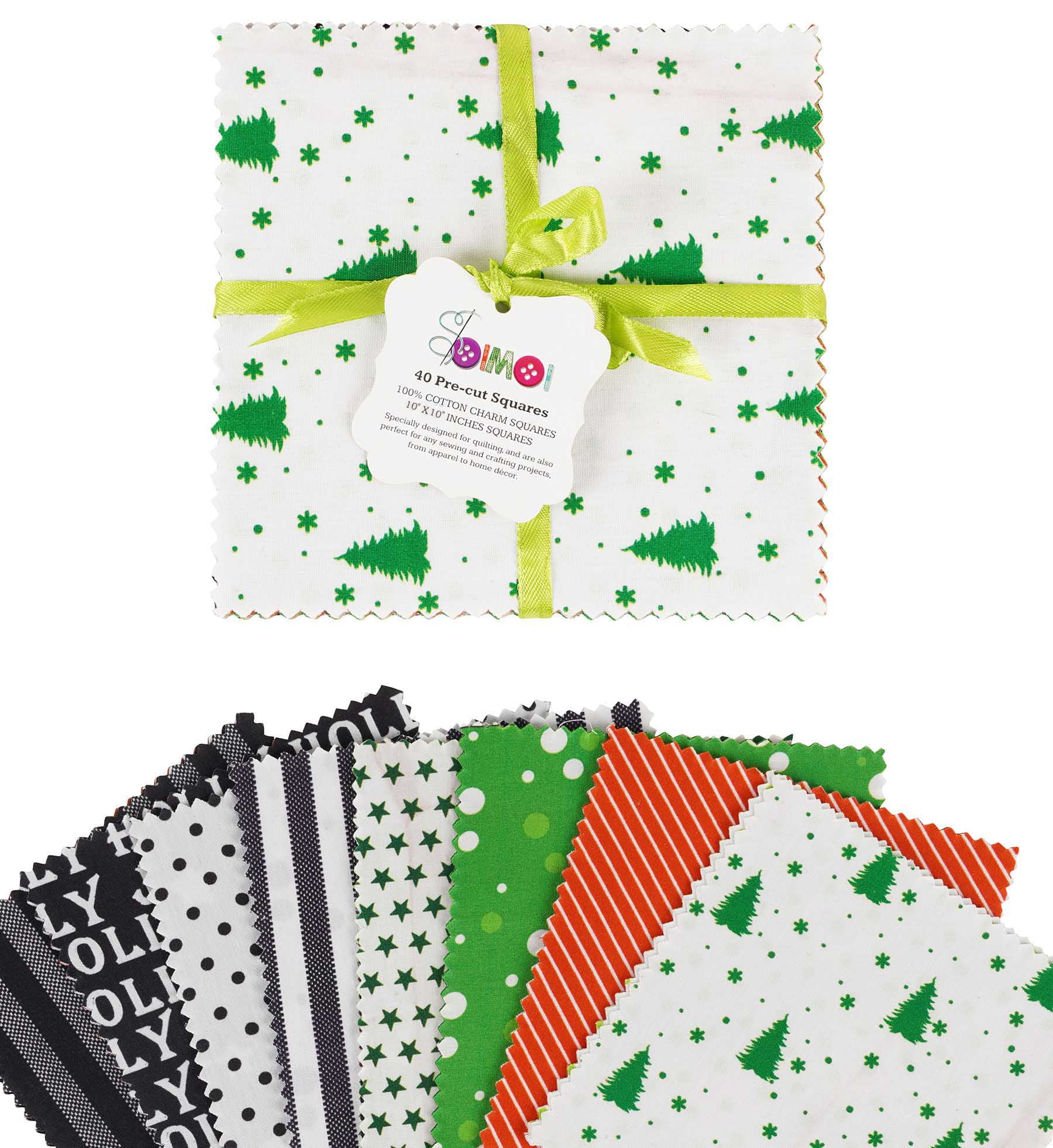 Soimoi Christmas Theme Print Precut 10-inch Cotton Fabric Quilting Squares Charm Pack DIY Patchwork Sewing Craft