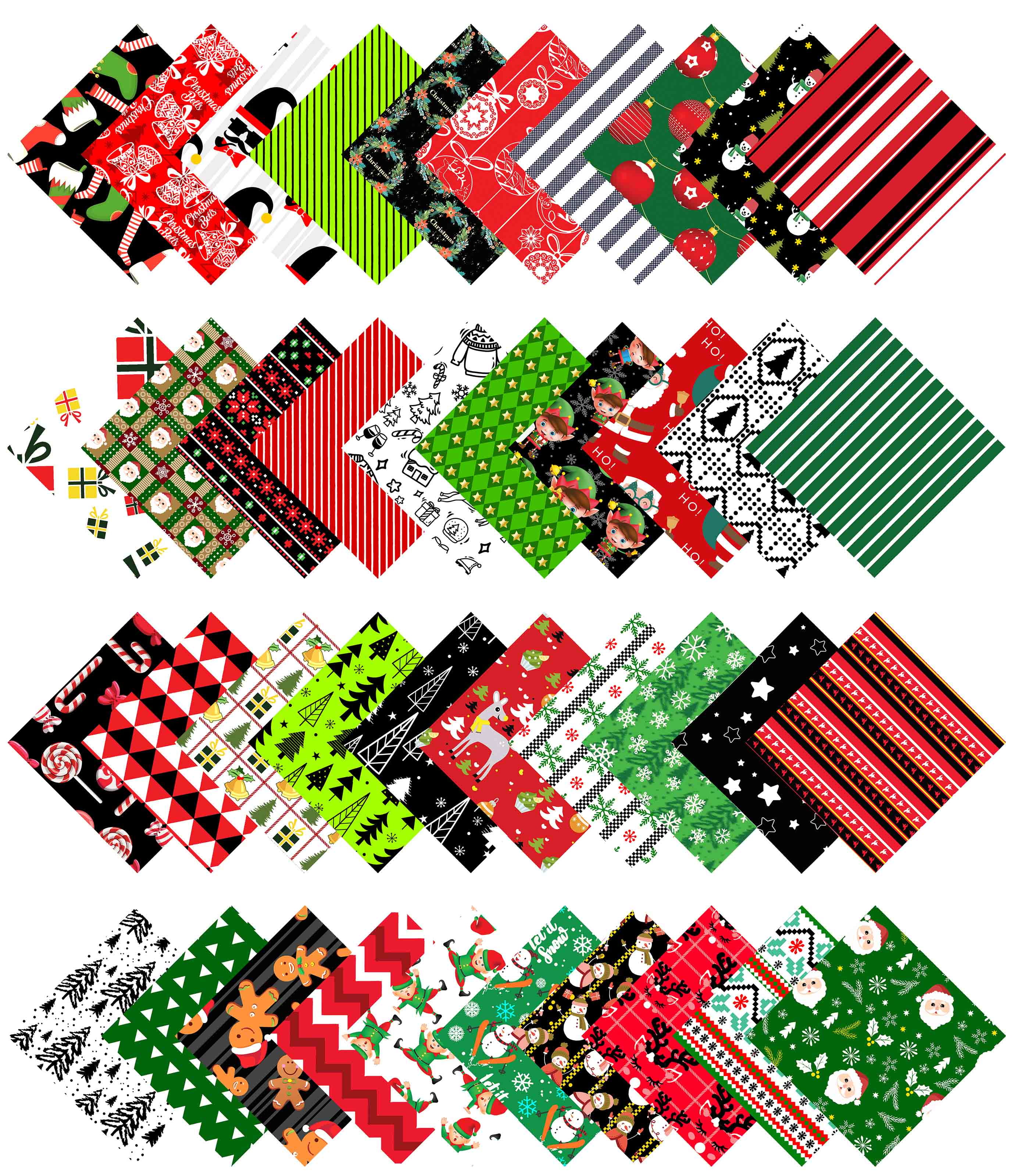 Soimoi Christmas Theme Print Precut 10-inch Cotton Fabric Quilting Squares Charm Pack DIY Patchwork Sewing Craft