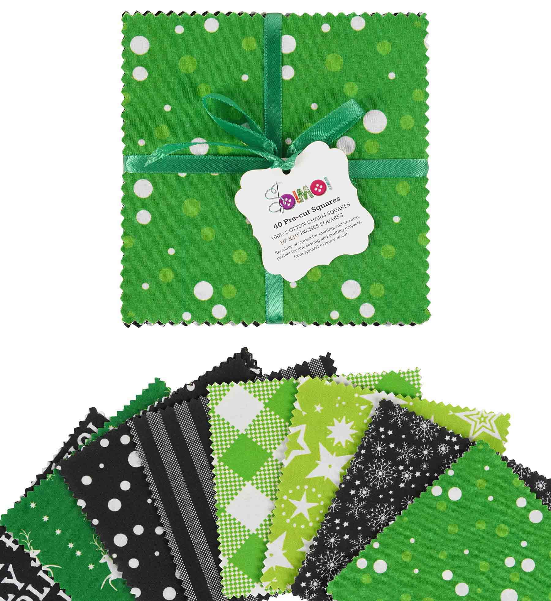 Soimoi Christmas Theme Print Precut 10-inch Cotton Fabric Quilting Squares Charm Pack DIY Patchwork Sewing Craft
