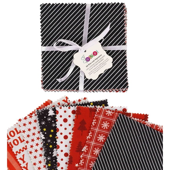 Soimoi Christmas Theme Print Precut 10-inch Cotton Fabric Quilting Squares Charm Pack DIY Patchwork Sewing Craft