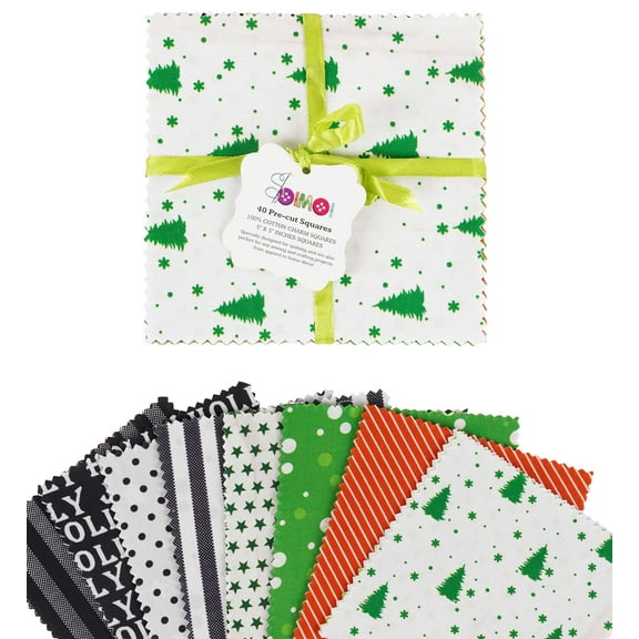 Soimoi Christmas Theme Print Precut 5-inch Cotton Fabric Quilting Squares Charm Pack DIY Patchwork Sewing Craft