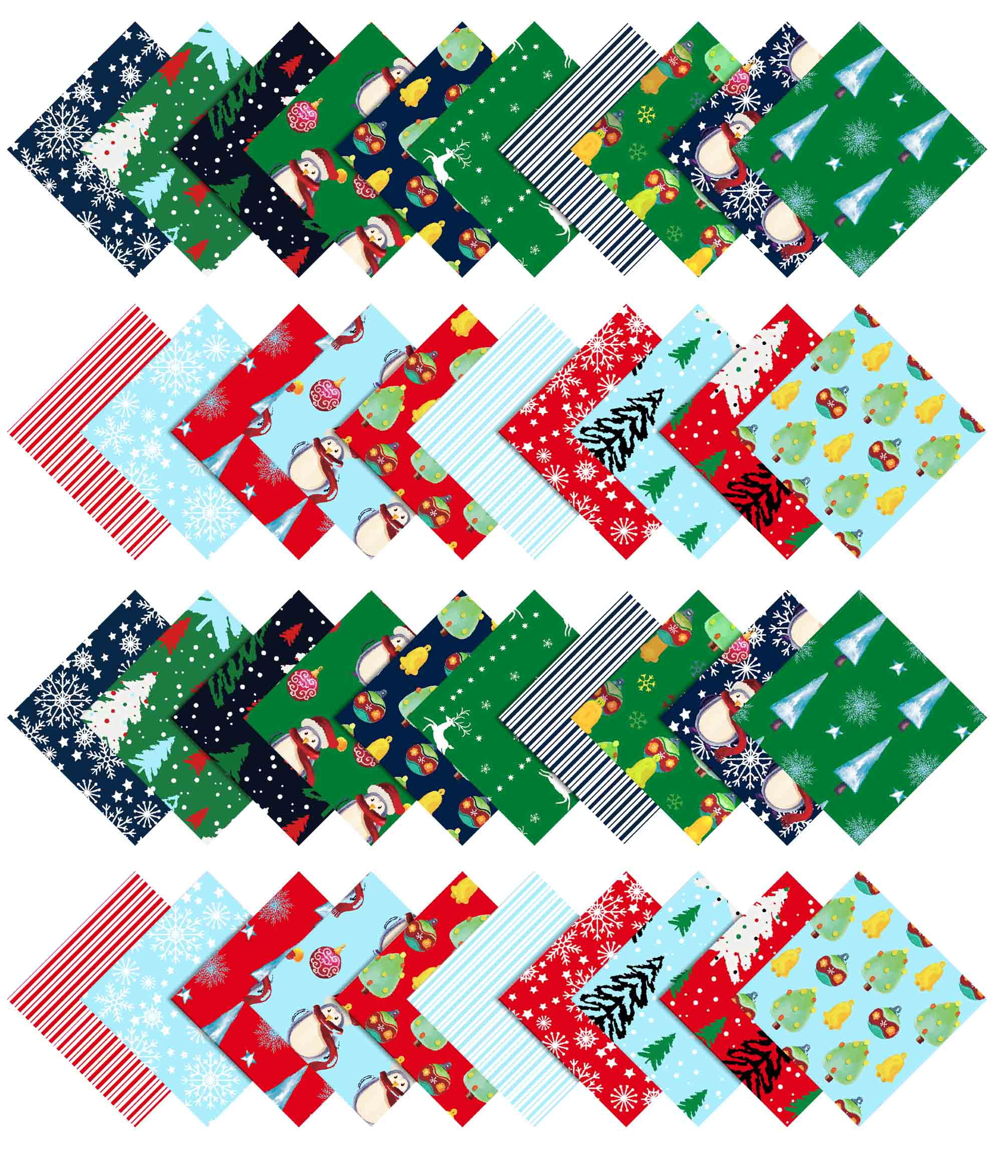 Soimoi Christmas Theme Print&nbsp;Precut 10-inch Cotton&nbsp;Fabric&nbsp;Quilting&nbsp;Squares&nbsp;Charm Pack DIY Patchwork Sewing Craft-Green