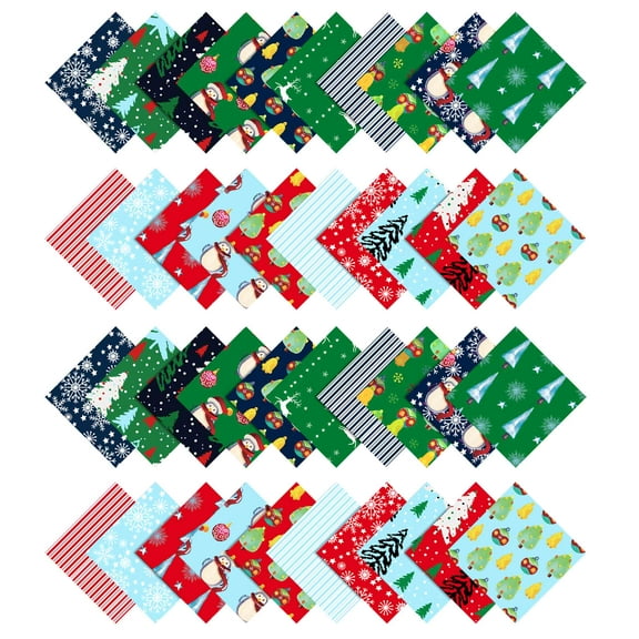 Soimoi Christmas Theme Print&nbsp;Precut 5-inch Cotton&nbsp;Fabric&nbsp;Quilting&nbsp;Squares&nbsp;Charm Pack DIY Patchwork Sewing Craft-Green