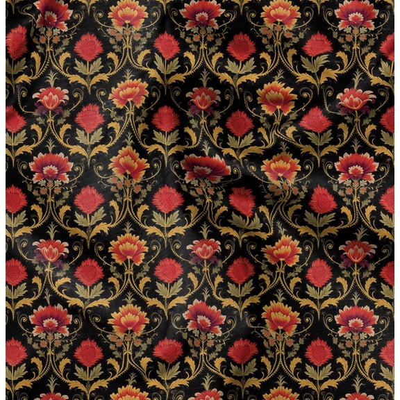 Soimoi Cotton Cambric Black Fabric By the Yard - 42 Inch Wide - Floral Damask Pattern Textile - Graceful and Whimsical Designs for Apparel and Crafts Printed Fabric