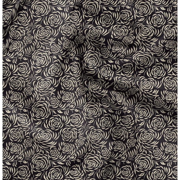 Soimoi Cotton Cambric Black Fabric By the Yard - 42 Inch Wide - Rose Floral Pattern Textile - Romantic and Delicate Designs for Stylish Projects Printed Fabric
