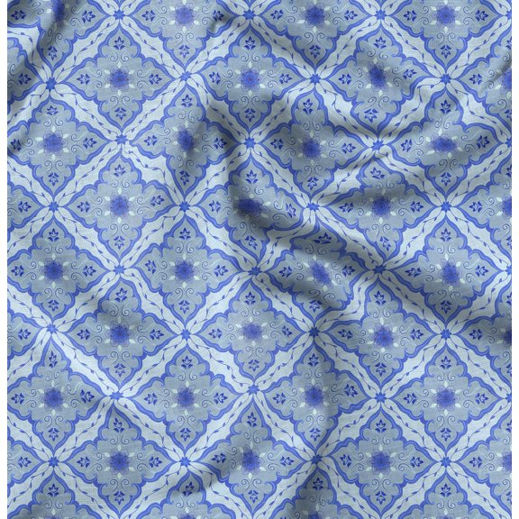 Soimoi Cotton Cambric Blue Fabric By the Yard - 42 Inch Wide - Floral Pattern Textile - Romantic and Delicate Designs for Stylish Projects Printed Fabric