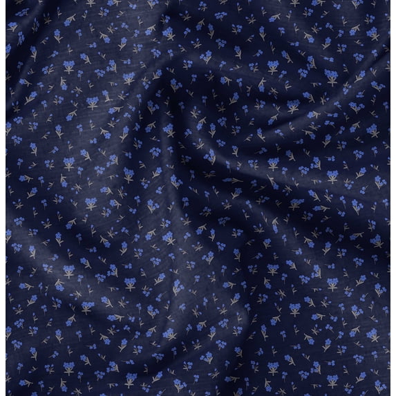 Soimoi Cotton Cambric Blue Fabric By the Yard - 42 Inch Wide - Florals, Leaves Print Fabric - Elegant & Beautiful Patterns for Fashion and Home Decor Printed Fabric