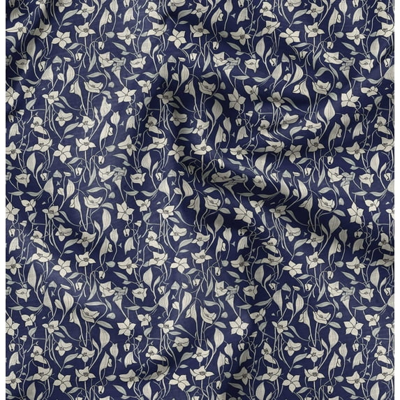Soimoi Cotton Cambric Blue Fabric By the Yard - 42 Inch Wide - Florals Print Fabric - Elegant and Timeless Patterns for Fashion and Home Decor Printed Fabric