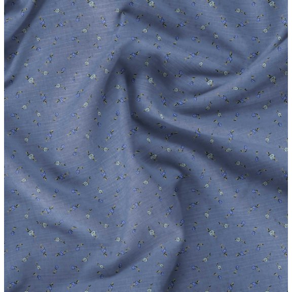 Soimoi Cotton Cambric Blue Fabric By the Yard - 42 Inch Wide -Florals Print Fabric - Elegant and Timeless Patterns for Fashion and Home Decor Printed Fabric