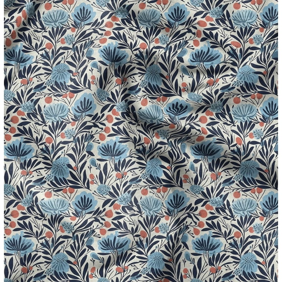 Soimoi Cotton Cambric Blue Fabric By the Yard - 42 Inch Wide - Florals Print Fabric - Elegant and Timeless Patterns for Fashion and Home Decor Printed Fabric