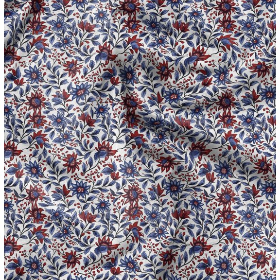 Soimoi Cotton Cambric Blue Fabric By the Yard - 42 Inch Wide - Florals Print Fabric - Elegant and Timeless Patterns for Fashion and Home Decor Printed Fabric