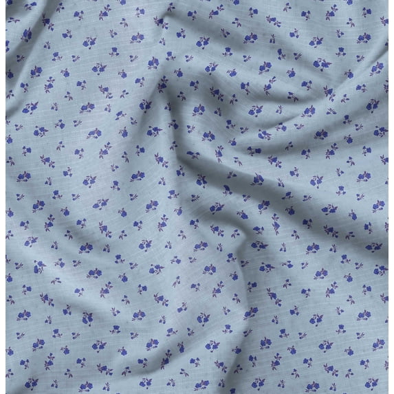 Soimoi Cotton Cambric Blue Fabric By the Yard - 42 Inch Wide -Rose Floral Pattern Textile - Romantic and Delicate Designs for Stylish Projects Printed Fabric