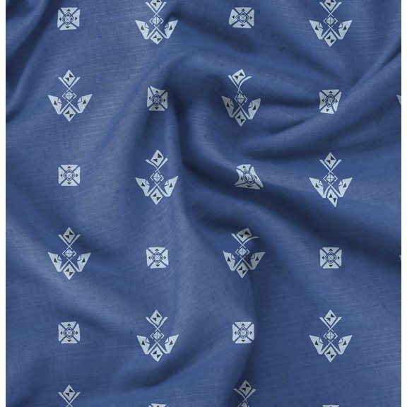 Soimoi Cotton Cambric Blue Fabric By the Yard - 42 Inch Wide -Geometric Material - Artistic and Modern Patterns for Various Uses Printed Fabric