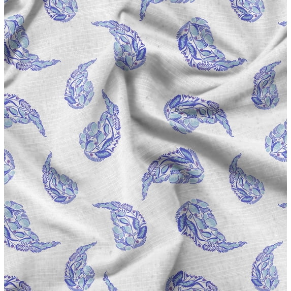 Soimoi Cotton Cambric Blue Fabric By the Yard - 42 Inch Wide - Paisley Pattern Fabric - Botanical and Elegant Designs for Various Uses Printed Fabric