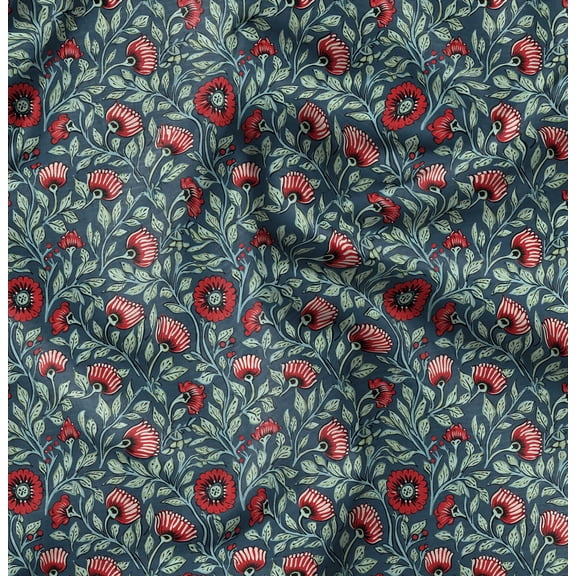 Soimoi Cotton Cambric Blue Fabric By the Yard - 42 Inch Wide - Florals Print Fabric - Elegant and Timeless Patterns for Fashion and Home Decor Printed Fabric