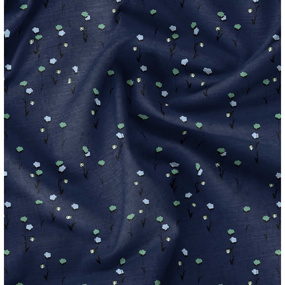 Soimoi Cotton Cambric Blue Fabric By the Yard - 42 Inch Wide - Rose Floral Pattern Textile - Romantic and Delicate Designs for Stylish Projects Printed Fabric
