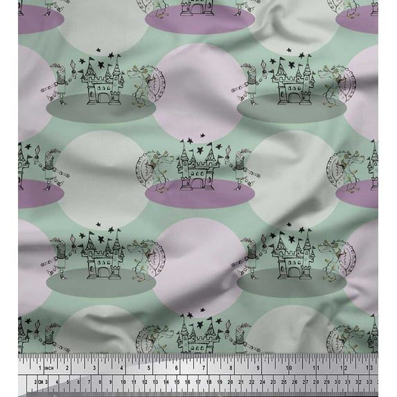 Soimoi Cotton Cambric Fabric Architecture,Dianosaur & Soldier Kids Print Fabric by The Yard 42 Inch Wide