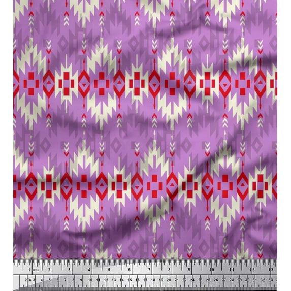 Soimoi Cotton Cambric Fabric Aztec Geometric Print Sewing Fabric Yard 42 Inch Wide