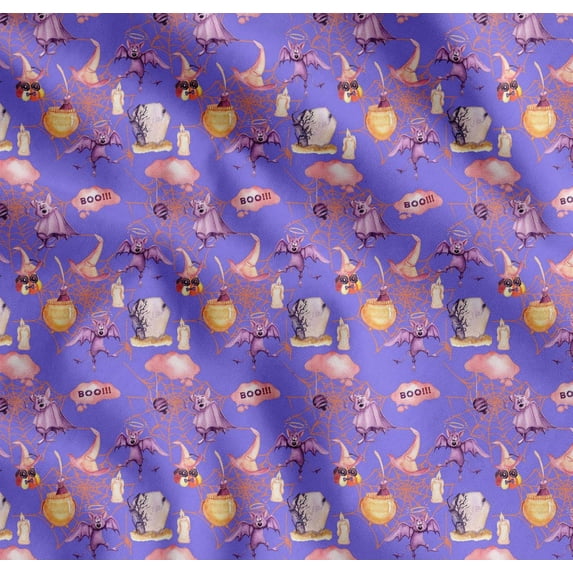 Soimoi Cotton Cambric Fabric Bat,Witch Hat & Magic Potion Halloween Print Fabric by The Yard 42 Inch Wide
