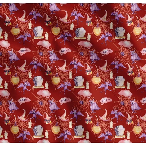 Soimoi Cotton Cambric Fabric Bat,Witch Hat & Magic Potion Halloween Printed Craft Fabric by The Yard 56 Inch Wide
